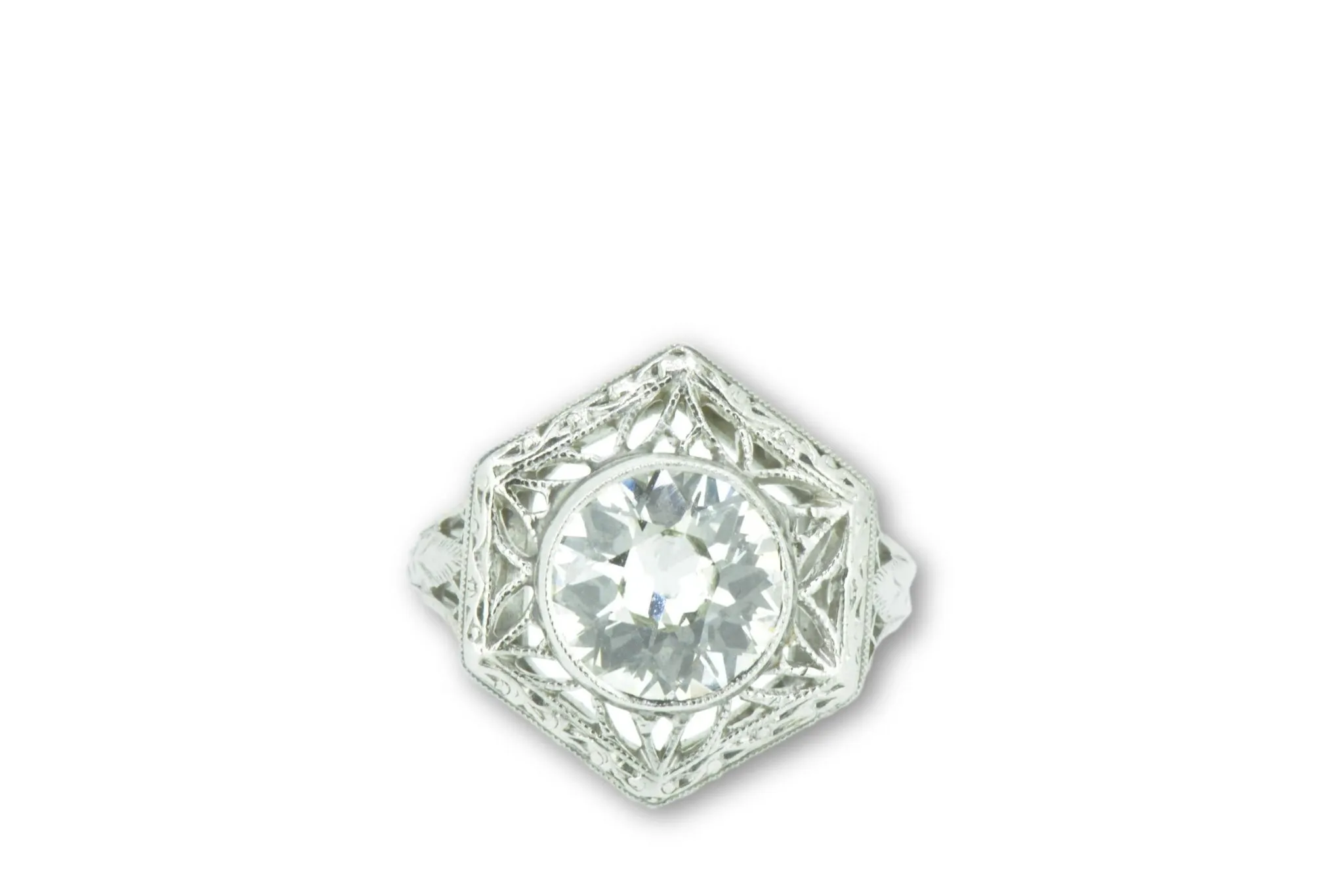 Unique Art Deco 1.19 Carats Old European Diamond Platinum Alternative Ring GIA