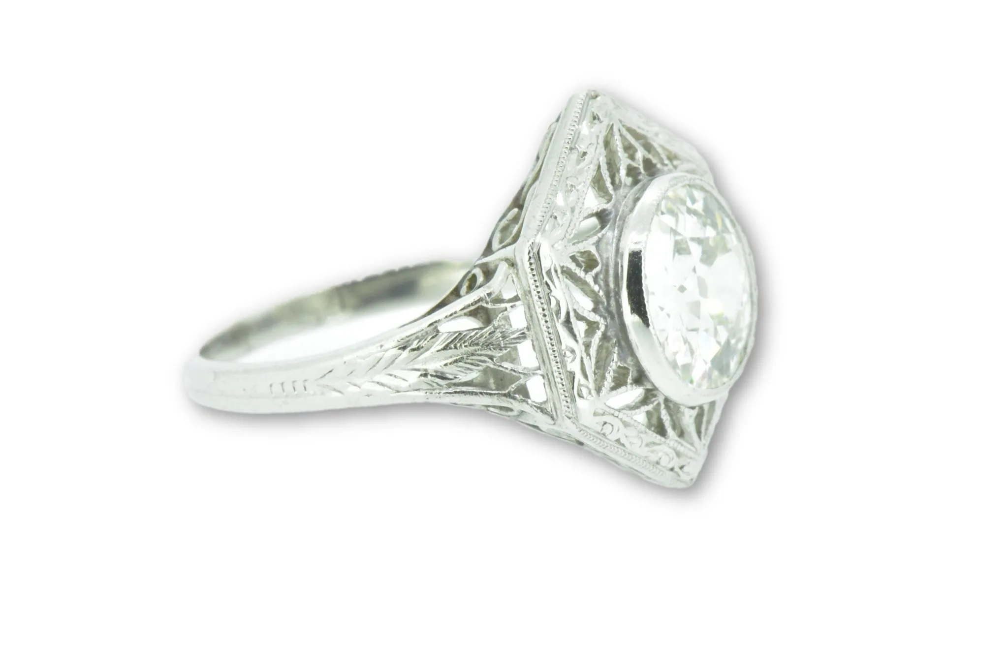 Unique Art Deco 1.19 Carats Old European Diamond Platinum Alternative Ring GIA