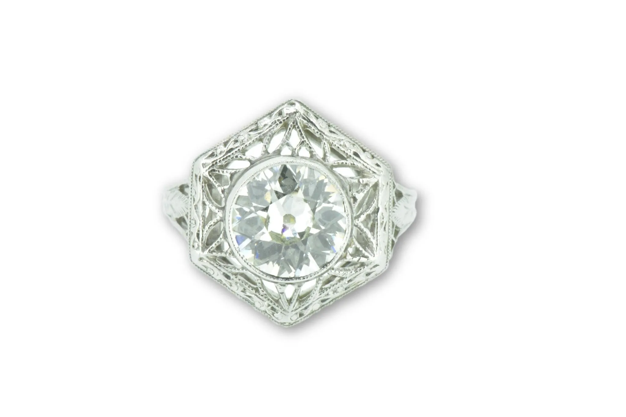 Unique Art Deco 1.19 Carats Old European Diamond Platinum Alternative Ring GIA