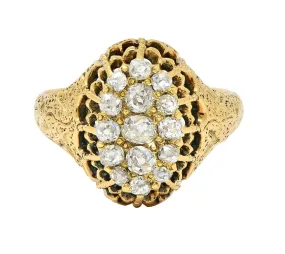 Victorian 0.66 CTW Old Mine Diamond 18 Karat Gold Foliate Antique Cluster Ring