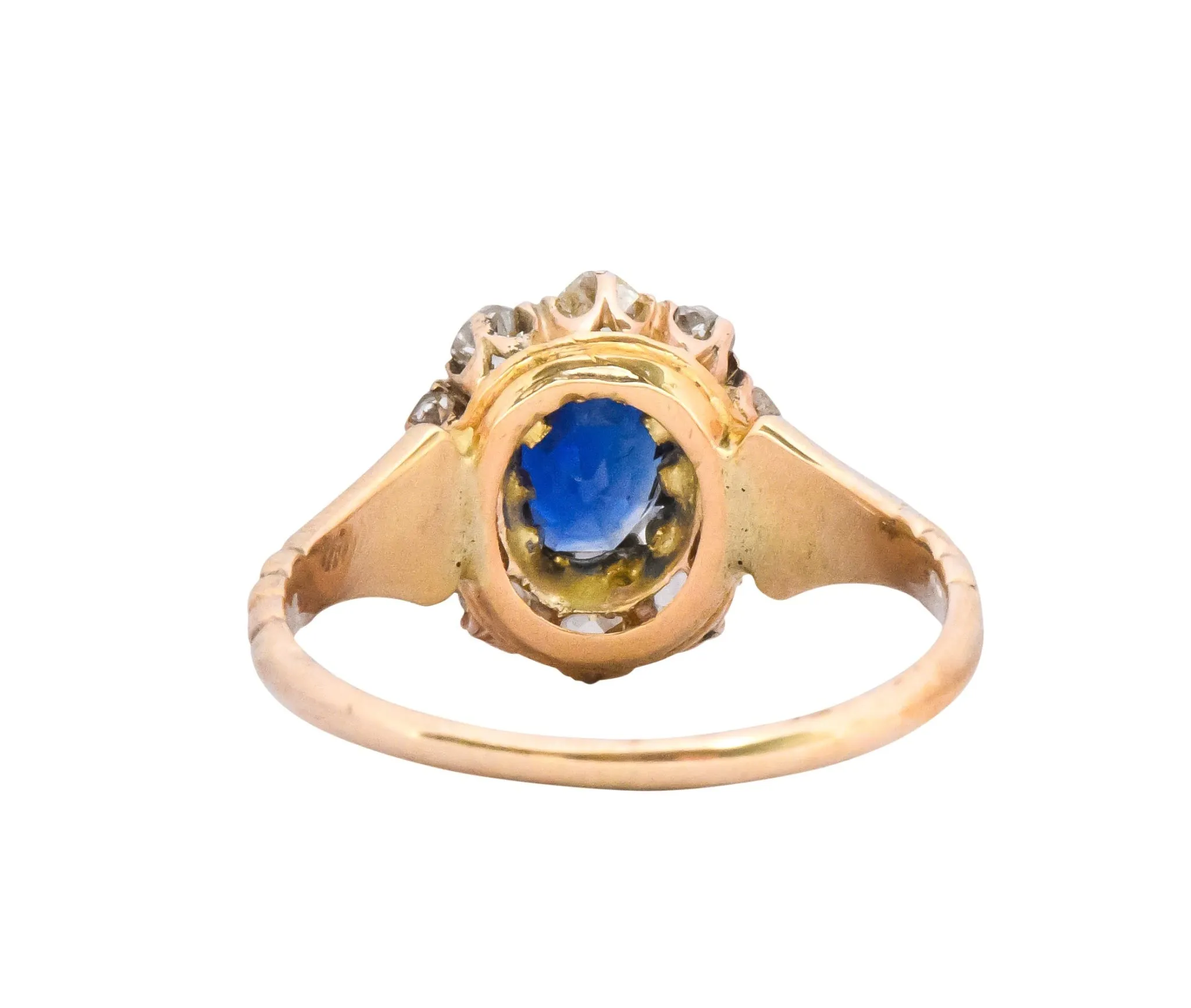 Victorian 1.57 CTW Sapphire Old Mine Cut Diamond 14 Karat Gold Cluster Ring