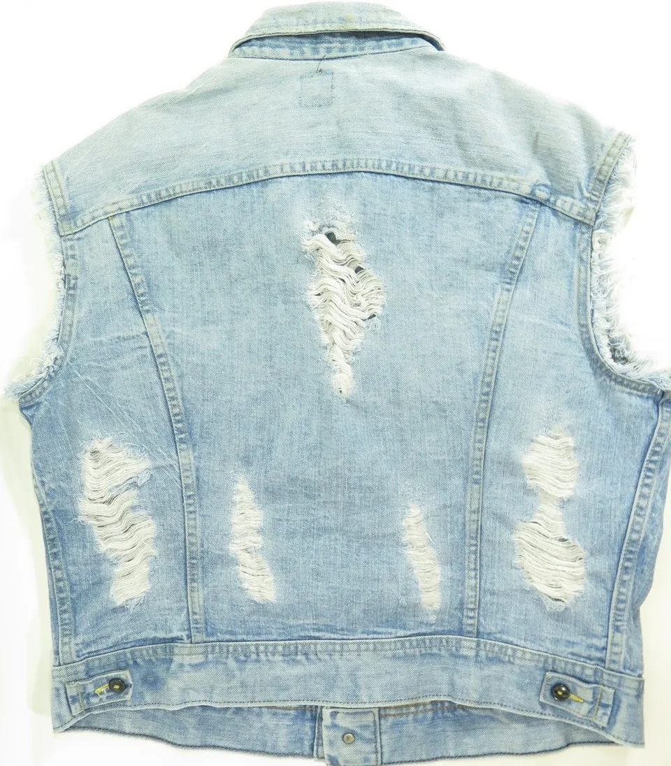 Vintage 70s Lee Denim Vest Mens M Perfectly Distressed Stone Wash