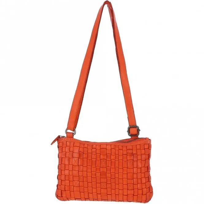 Vintage Woven Classic Leather Crossbody Bag Orange:  D-70