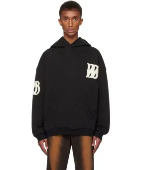We11done Black Bouclé Letter Logo Hoodie