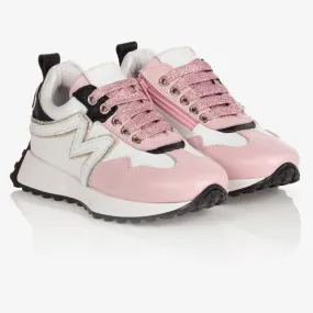 White & Pink Leather Trainers