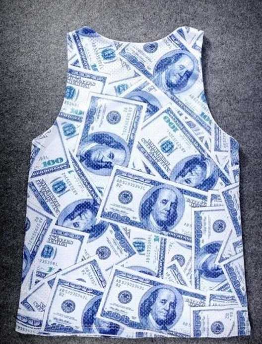 White US Dollars Bank Notes Cash Net Sleeveless Mens T-shirt Vest Sports Tank Top