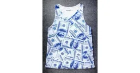 White US Dollars Bank Notes Cash Net Sleeveless Mens T-shirt Vest Sports Tank Top