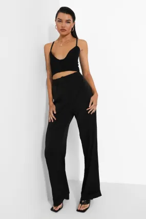 Wide Leg Woven Turn Up Pants