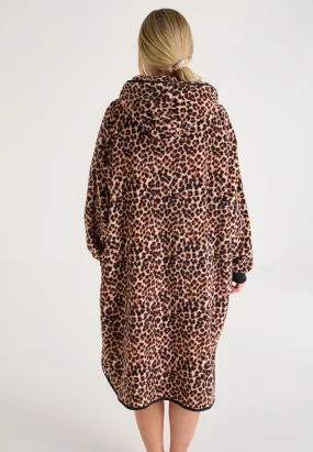 Womens Brown Leopard Print Hooded Zip Through Blanket