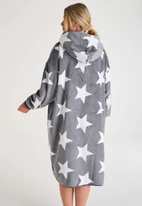 Womens Charcoal Star Print Hooded Zip Through Blanket