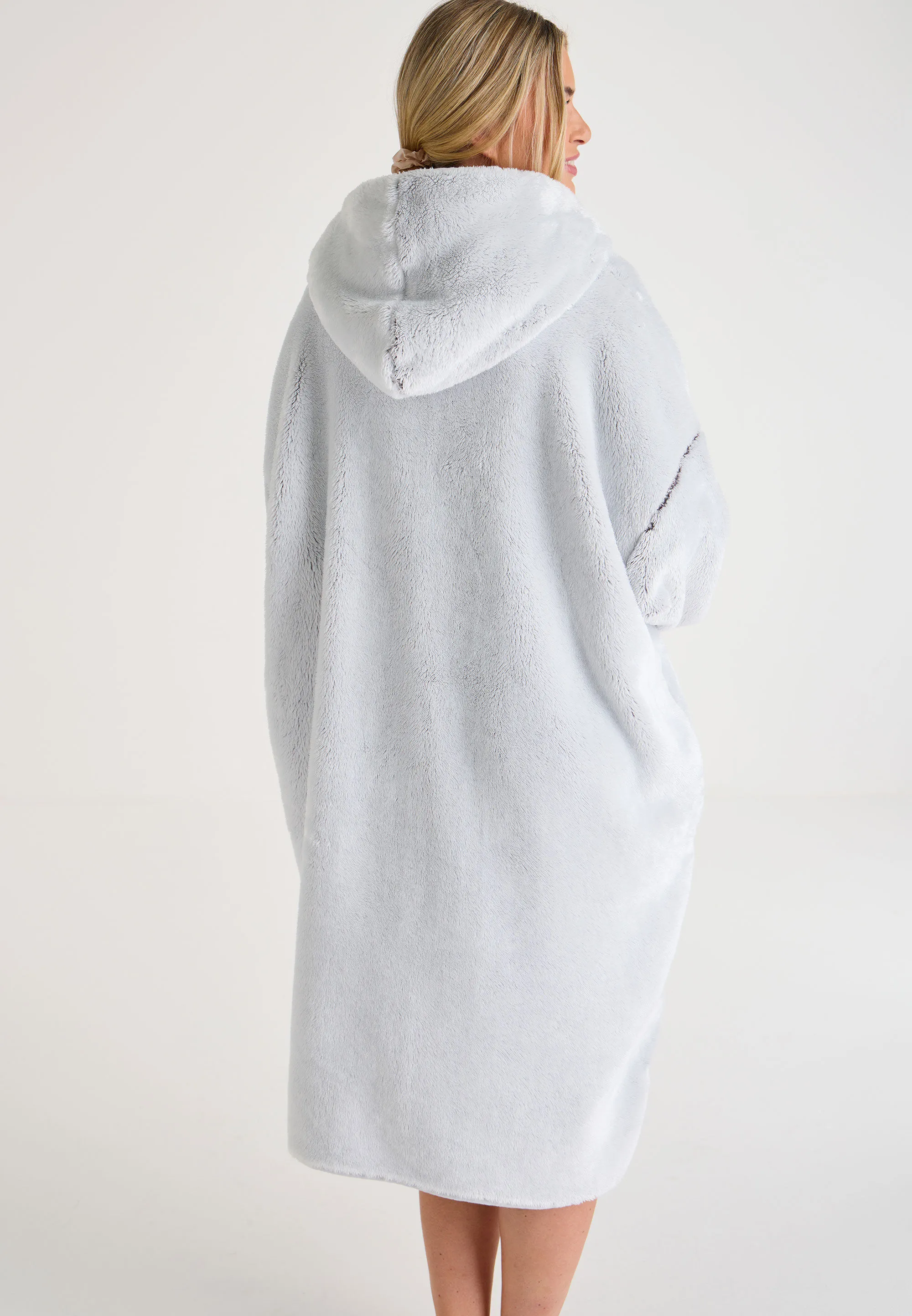 Womens Grey Plain Hooded Zip Through Blanket