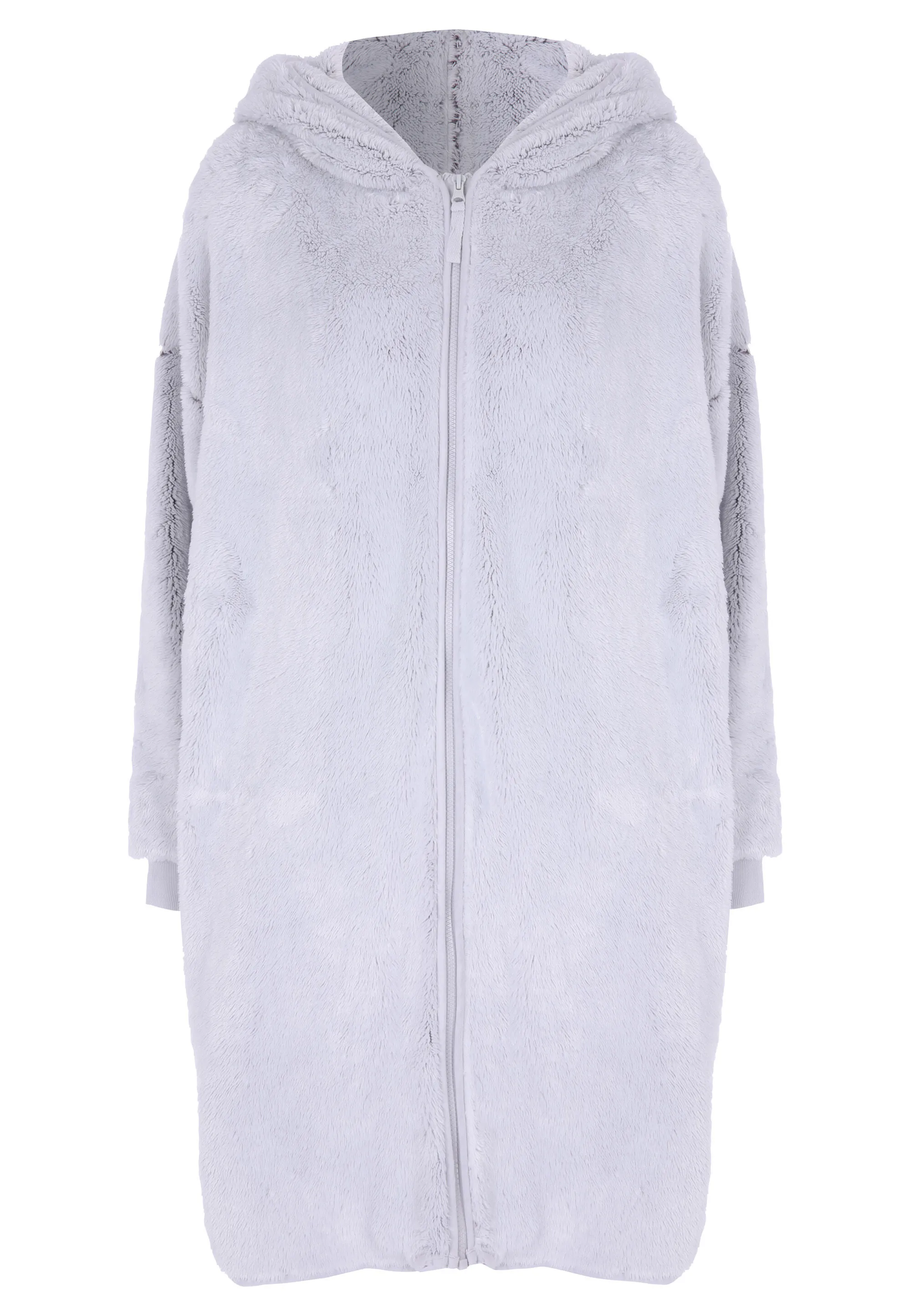 Womens Grey Plain Hooded Zip Through Blanket