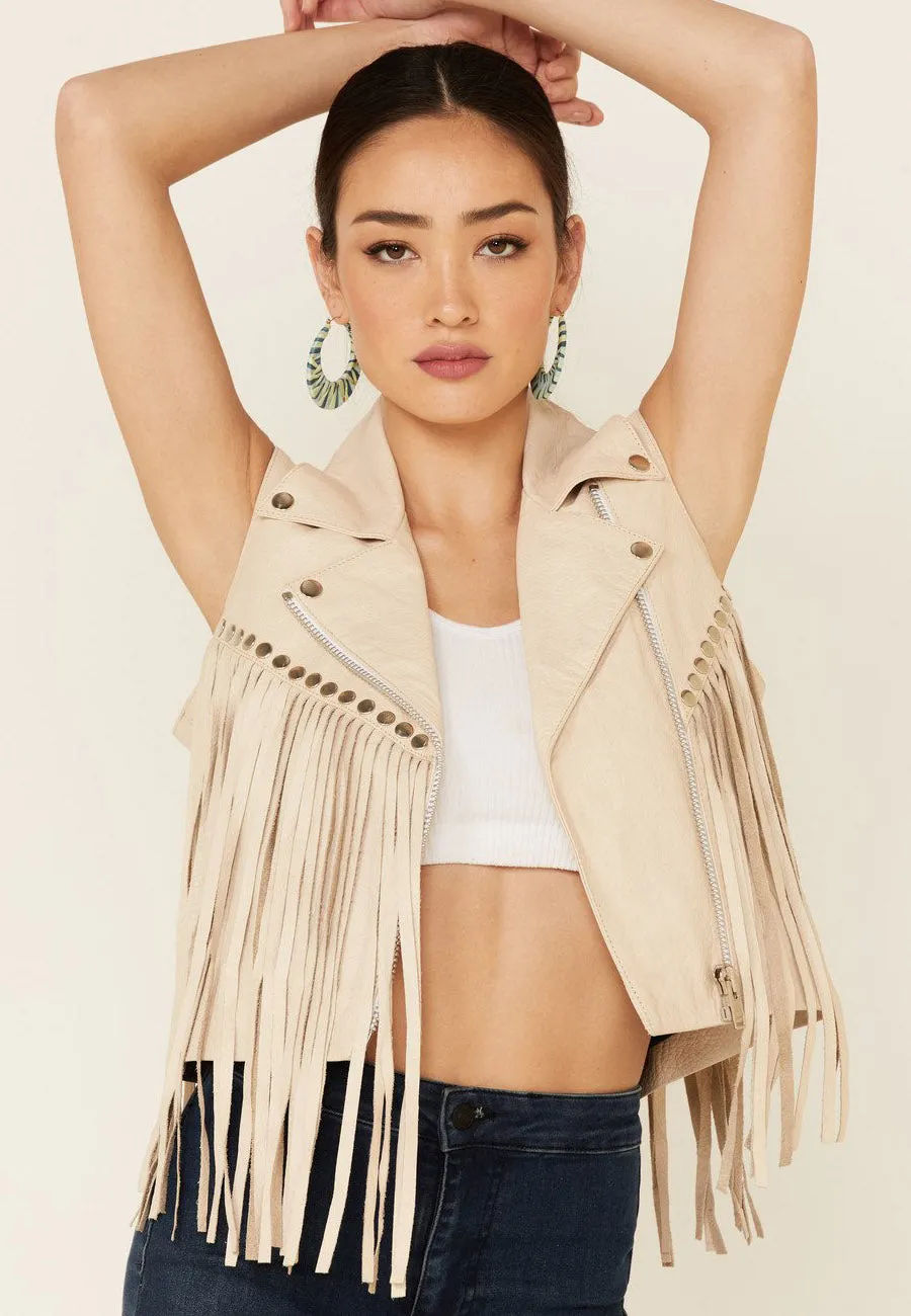 Women’s Tan Leather Biker Fringe Vest