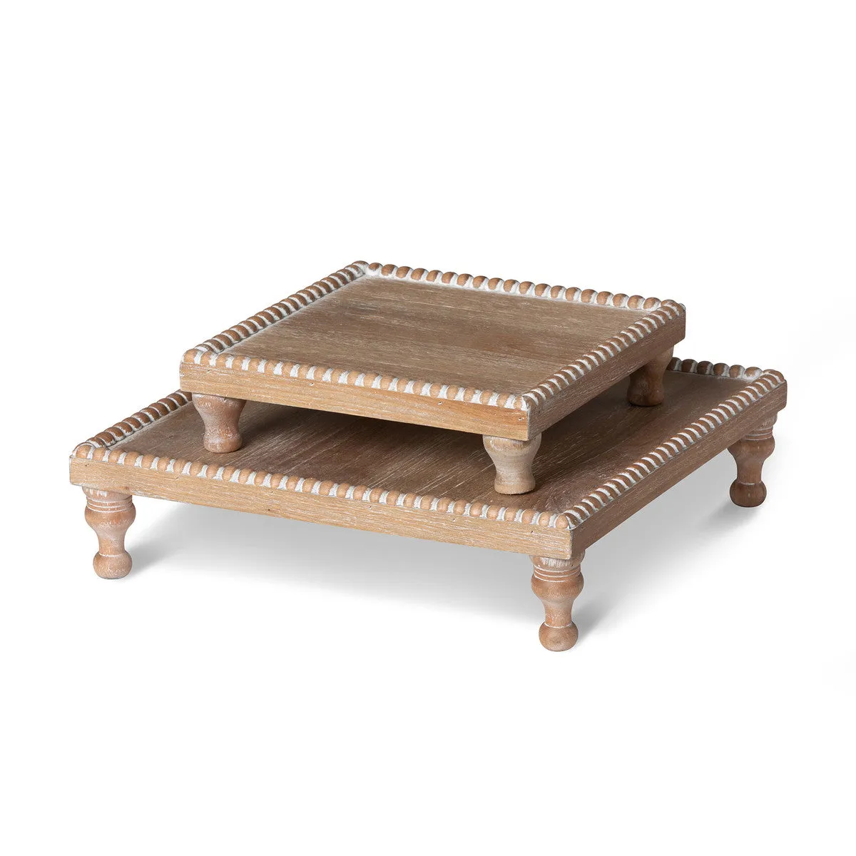 Wood Beaded Square Serving Tray - 2 Sizes