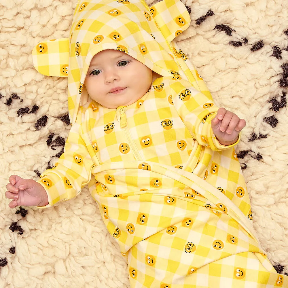 Yellow Check Print Hooded Blanket (96cm)