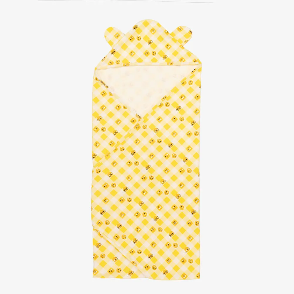 Yellow Check Print Hooded Blanket (96cm)